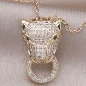 NEW Necklace Panther Big Cat Minimalist Cubic Zirconia Trendy Designer Style S03